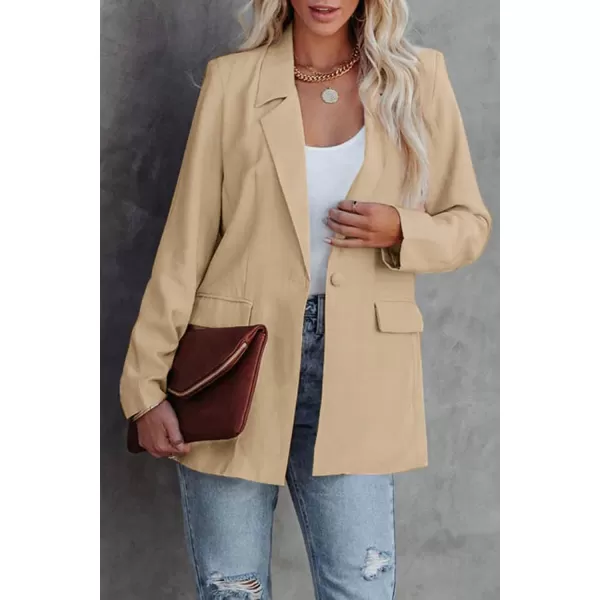 imagePRETTYGARDEN Womens Casual Blazers Long Sleeve Open Front Button Work Office Blazer Jackets with PocketsDark Khaki