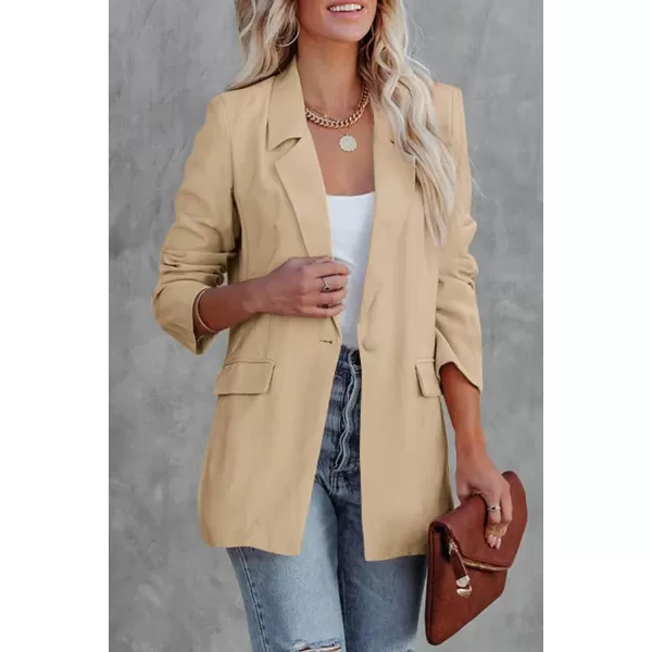 imagePRETTYGARDEN Womens Casual Blazers Long Sleeve Open Front Button Work Office Blazer Jackets with PocketsDark Khaki