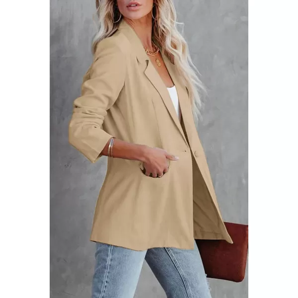 imagePRETTYGARDEN Womens Casual Blazers Long Sleeve Open Front Button Work Office Blazer Jackets with PocketsDark Khaki