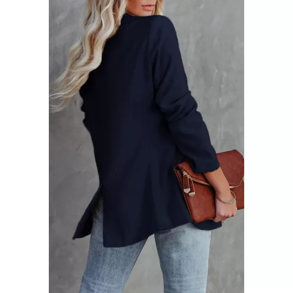 imagePRETTYGARDEN Womens Casual Blazers Long Sleeve Open Front Button Work Office Blazer Jackets with PocketsNavy