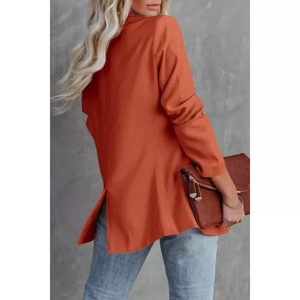 imagePRETTYGARDEN Womens Casual Blazers Long Sleeve Open Front Button Work Office Blazer Jackets with PocketsOrange