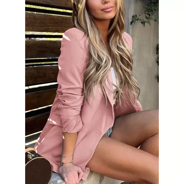 imagePRETTYGARDEN Womens Casual Blazers Long Sleeve Open Front Button Work Office Blazer Jackets with PocketsPink