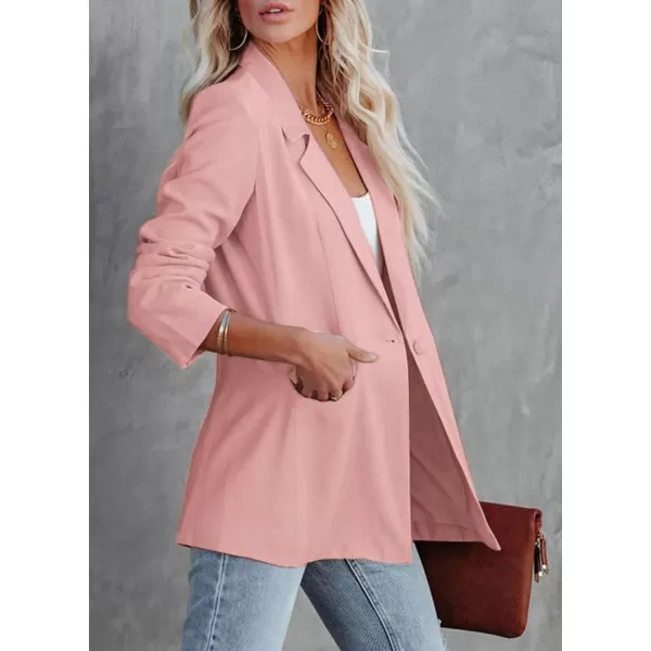 imagePRETTYGARDEN Womens Casual Blazers Long Sleeve Open Front Button Work Office Blazer Jackets with PocketsPink