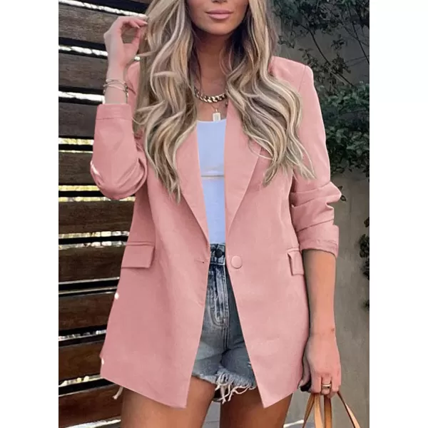 imagePRETTYGARDEN Womens Casual Blazers Long Sleeve Open Front Button Work Office Blazer Jackets with PocketsPink