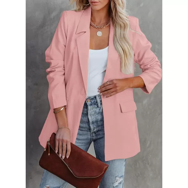 imagePRETTYGARDEN Womens Casual Blazers Long Sleeve Open Front Button Work Office Blazer Jackets with PocketsPink