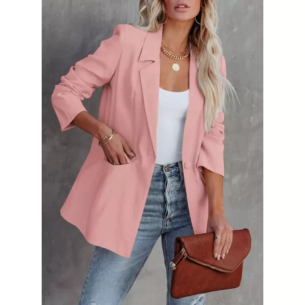imagePRETTYGARDEN Womens Casual Blazers Long Sleeve Open Front Button Work Office Blazer Jackets with PocketsPink