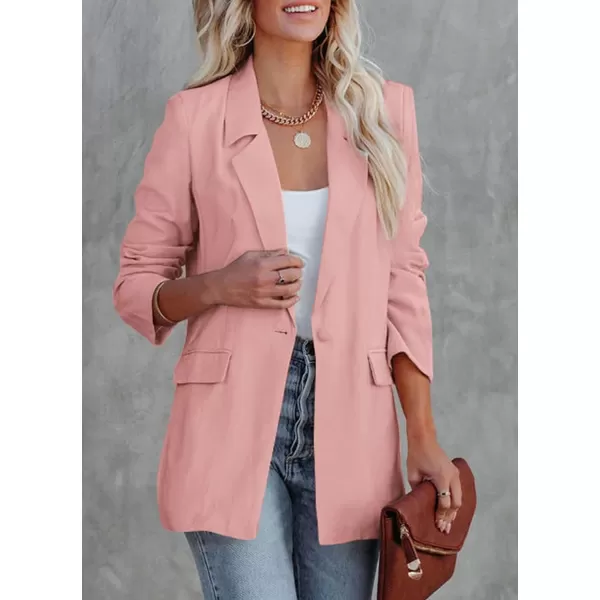 imagePRETTYGARDEN Womens Casual Blazers Long Sleeve Open Front Button Work Office Blazer Jackets with PocketsPink