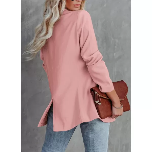 imagePRETTYGARDEN Womens Casual Blazers Long Sleeve Open Front Button Work Office Blazer Jackets with PocketsPink