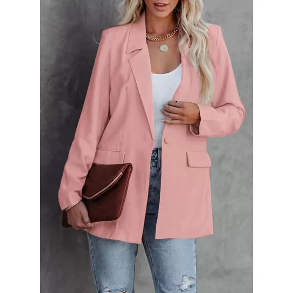 imagePRETTYGARDEN Womens Casual Blazers Long Sleeve Open Front Button Work Office Blazer Jackets with PocketsPink