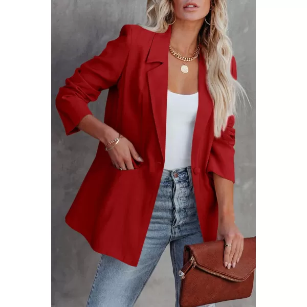 imagePRETTYGARDEN Womens Casual Blazers Long Sleeve Open Front Button Work Office Blazer Jackets with PocketsRed