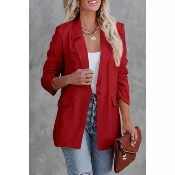 imagePRETTYGARDEN Womens Casual Blazers Long Sleeve Open Front Button Work Office Blazer Jackets with PocketsRed