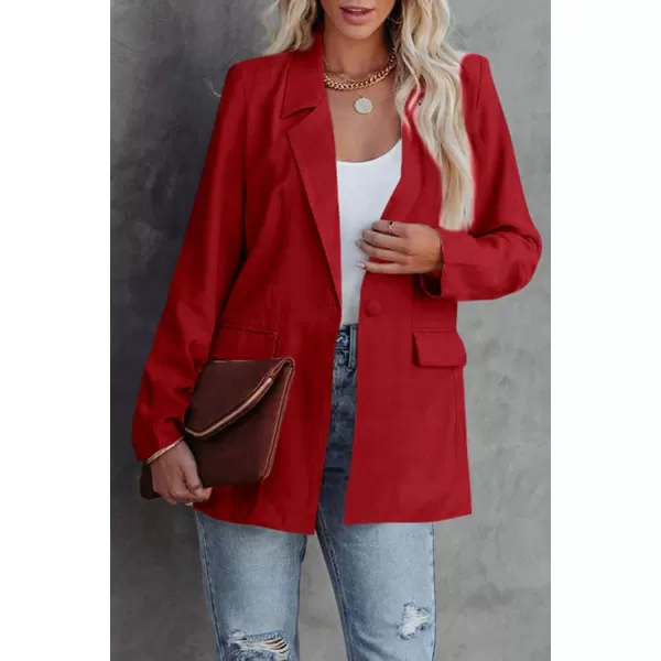 imagePRETTYGARDEN Womens Casual Blazers Long Sleeve Open Front Button Work Office Blazer Jackets with PocketsRed