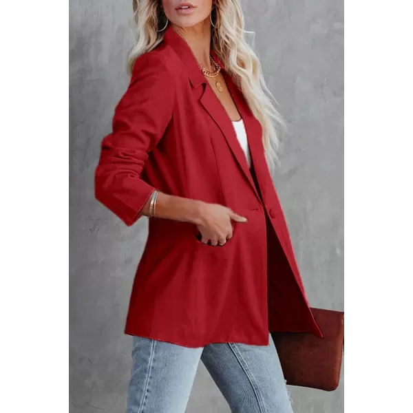 imagePRETTYGARDEN Womens Casual Blazers Long Sleeve Open Front Button Work Office Blazer Jackets with PocketsRed