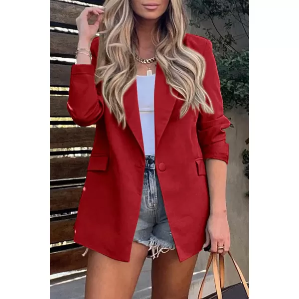 imagePRETTYGARDEN Womens Casual Blazers Long Sleeve Open Front Button Work Office Blazer Jackets with PocketsRed
