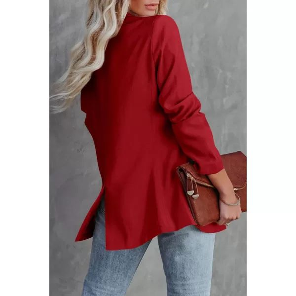 imagePRETTYGARDEN Womens Casual Blazers Long Sleeve Open Front Button Work Office Blazer Jackets with PocketsRed