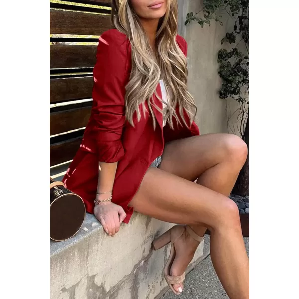 imagePRETTYGARDEN Womens Casual Blazers Long Sleeve Open Front Button Work Office Blazer Jackets with PocketsRed