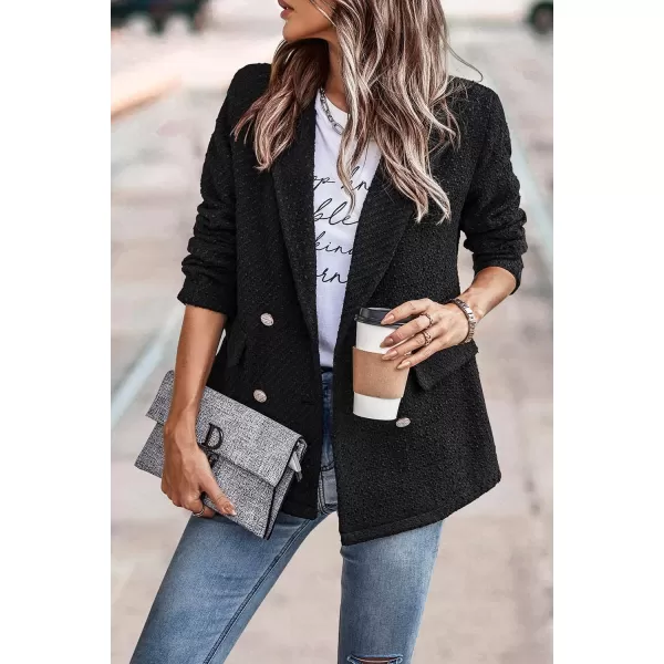 imagePRETTYGARDEN Womens Casual Blazers Long Sleeve Open Front Button Work Office Blazer Jackets with PocketsTweed Black