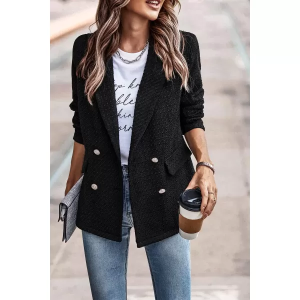 imagePRETTYGARDEN Womens Casual Blazers Long Sleeve Open Front Button Work Office Blazer Jackets with PocketsTweed Black