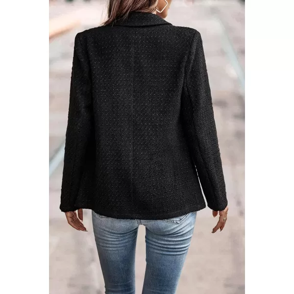 imagePRETTYGARDEN Womens Casual Blazers Long Sleeve Open Front Button Work Office Blazer Jackets with PocketsTweed Black