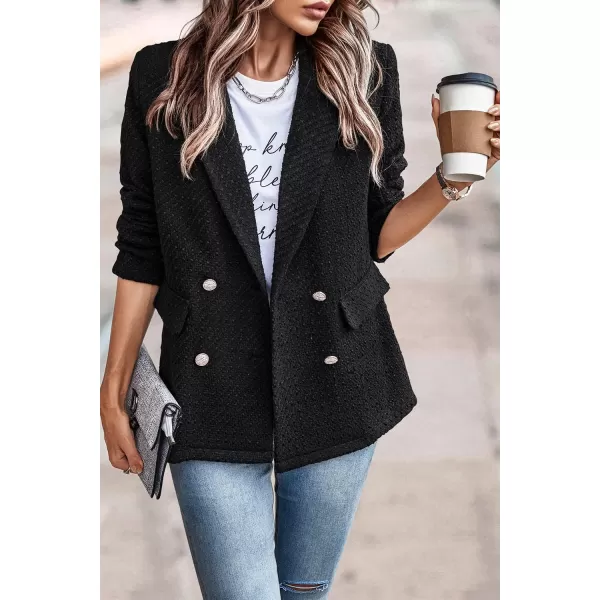 imagePRETTYGARDEN Womens Casual Blazers Long Sleeve Open Front Button Work Office Blazer Jackets with PocketsTweed Black