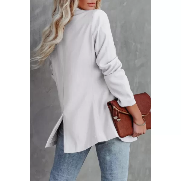 imagePRETTYGARDEN Womens Casual Blazers Long Sleeve Open Front Button Work Office Blazer Jackets with PocketsWhite
