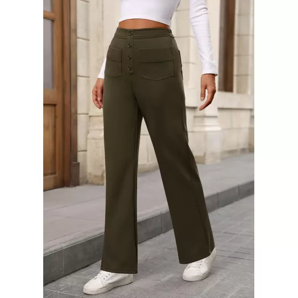 imagePRETTYGARDEN Womens Dressy Casual Dress Pants Straight Leg High Elastic Waisted Stretch Trouser SlacksArmy Green