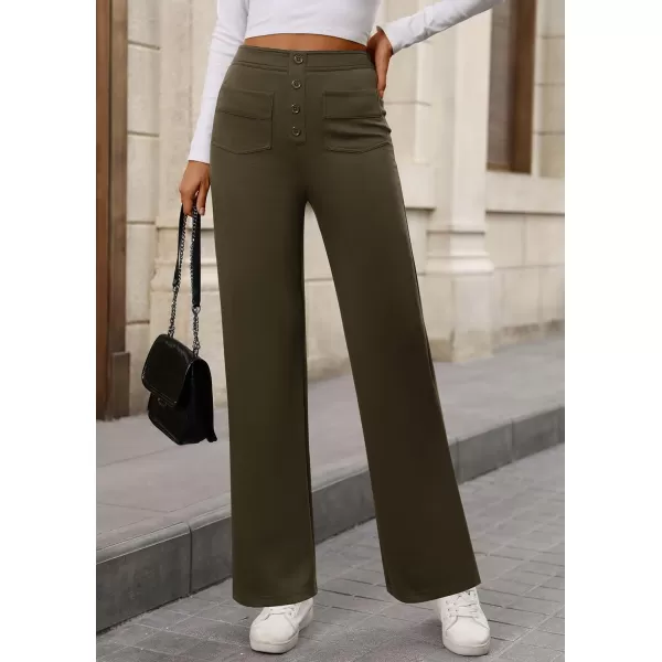 imagePRETTYGARDEN Womens Dressy Casual Dress Pants Straight Leg High Elastic Waisted Stretch Trouser SlacksArmy Green