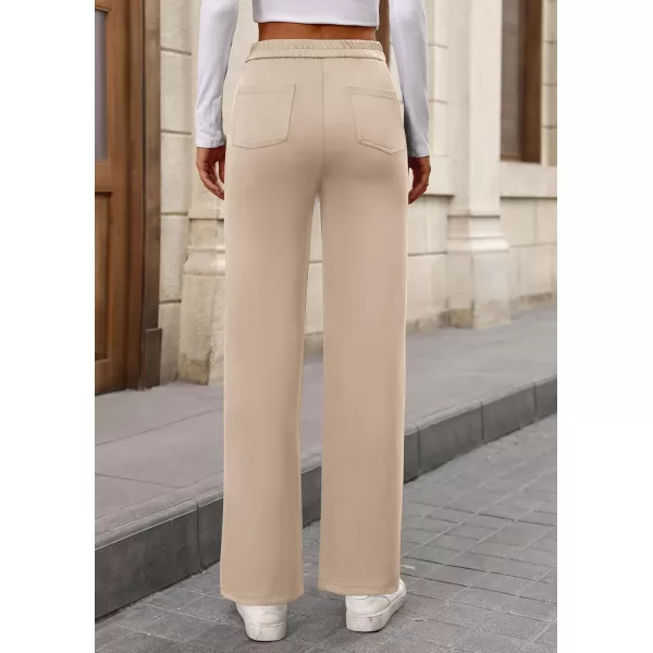 imagePRETTYGARDEN Womens Dressy Casual Dress Pants Straight Leg High Elastic Waisted Stretch Trouser SlacksBeige