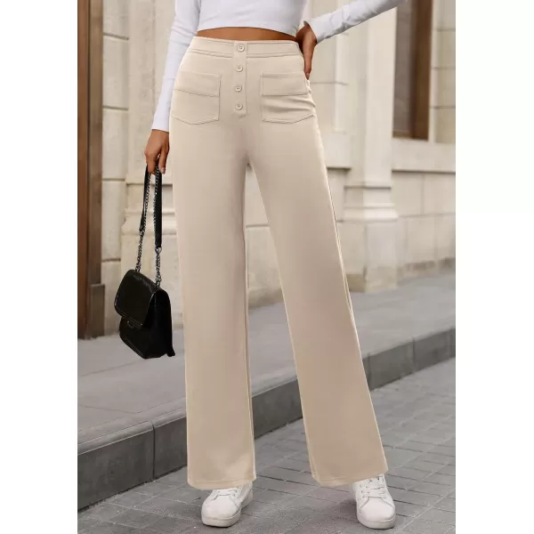 imagePRETTYGARDEN Womens Dressy Casual Dress Pants Straight Leg High Elastic Waisted Stretch Trouser SlacksBeige