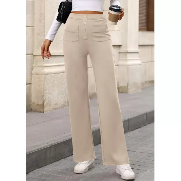 imagePRETTYGARDEN Womens Dressy Casual Dress Pants Straight Leg High Elastic Waisted Stretch Trouser SlacksBeige