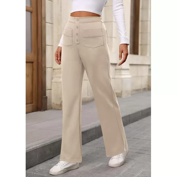 imagePRETTYGARDEN Womens Dressy Casual Dress Pants Straight Leg High Elastic Waisted Stretch Trouser SlacksBeige