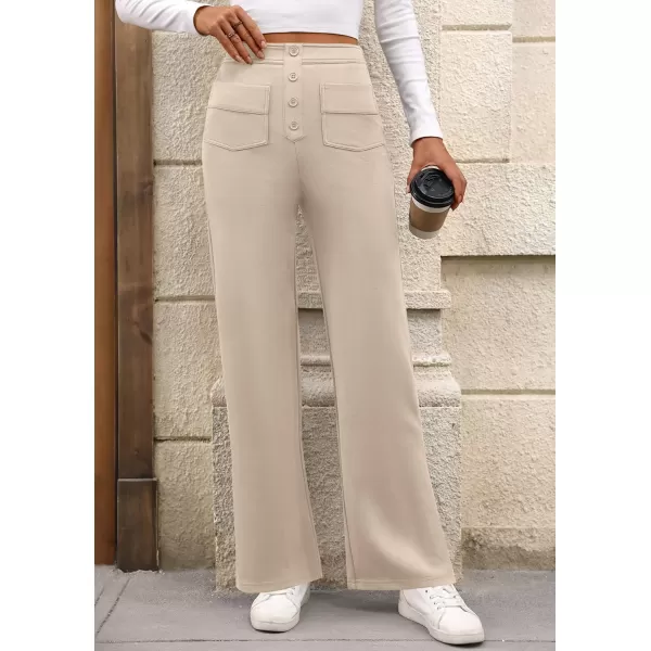 imagePRETTYGARDEN Womens Dressy Casual Dress Pants Straight Leg High Elastic Waisted Stretch Trouser SlacksBeige