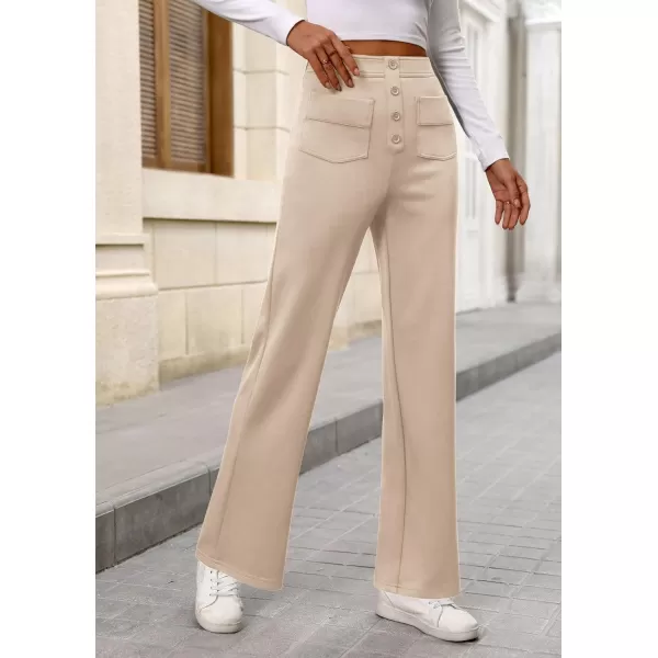 imagePRETTYGARDEN Womens Dressy Casual Dress Pants Straight Leg High Elastic Waisted Stretch Trouser SlacksBeige