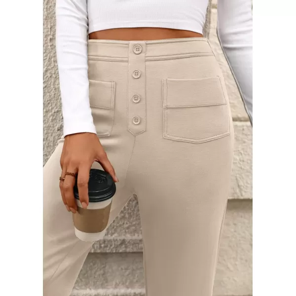imagePRETTYGARDEN Womens Dressy Casual Dress Pants Straight Leg High Elastic Waisted Stretch Trouser SlacksBeige