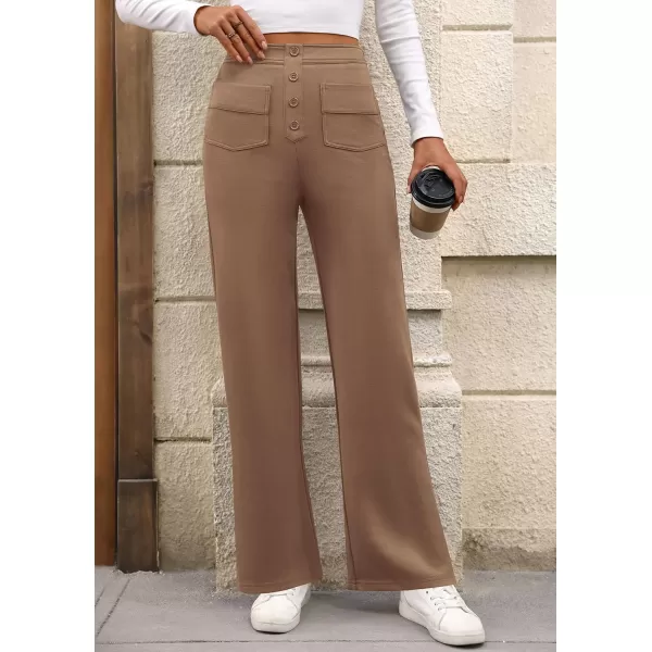 imagePRETTYGARDEN Womens Dressy Casual Dress Pants Straight Leg High Elastic Waisted Stretch Trouser SlacksKhaki