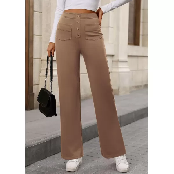 imagePRETTYGARDEN Womens Dressy Casual Dress Pants Straight Leg High Elastic Waisted Stretch Trouser SlacksKhaki