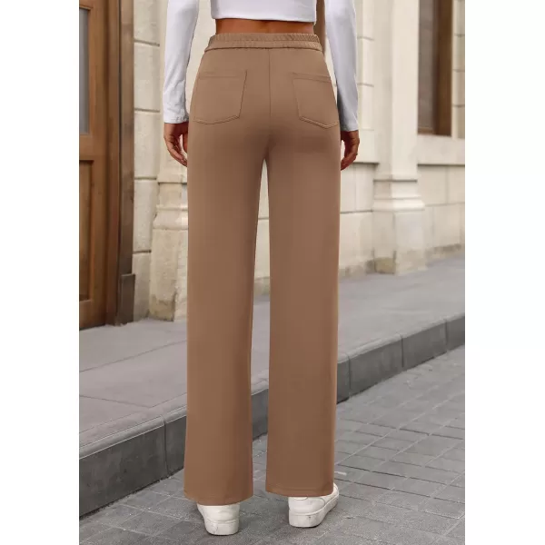 imagePRETTYGARDEN Womens Dressy Casual Dress Pants Straight Leg High Elastic Waisted Stretch Trouser SlacksKhaki