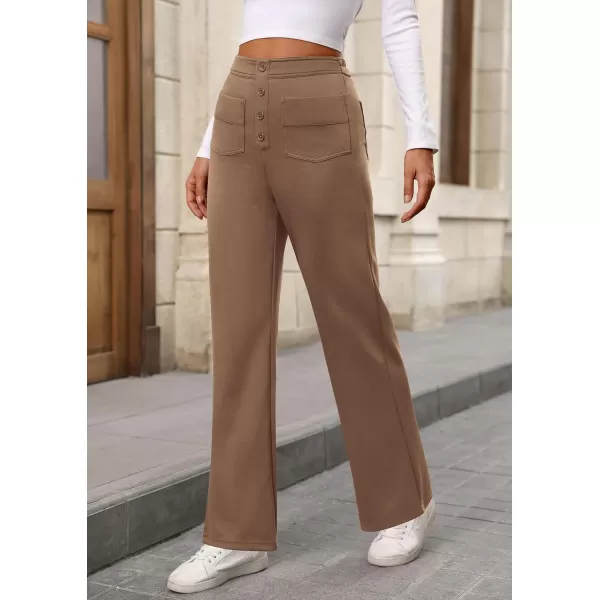 imagePRETTYGARDEN Womens Dressy Casual Dress Pants Straight Leg High Elastic Waisted Stretch Trouser SlacksKhaki