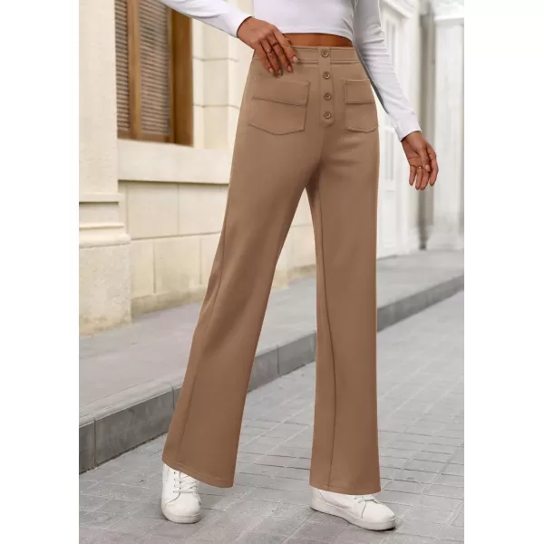 imagePRETTYGARDEN Womens Dressy Casual Dress Pants Straight Leg High Elastic Waisted Stretch Trouser SlacksKhaki