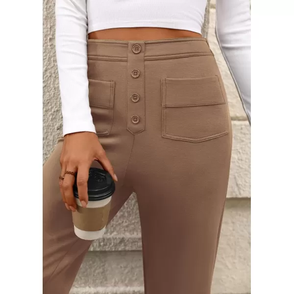 imagePRETTYGARDEN Womens Dressy Casual Dress Pants Straight Leg High Elastic Waisted Stretch Trouser SlacksKhaki