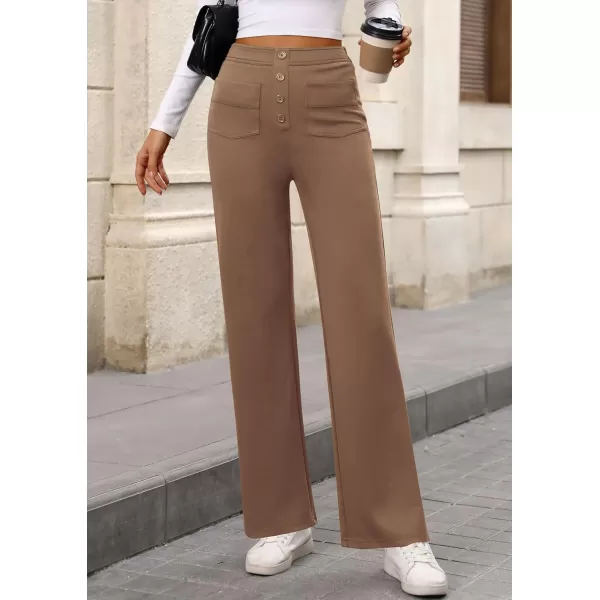 imagePRETTYGARDEN Womens Dressy Casual Dress Pants Straight Leg High Elastic Waisted Stretch Trouser SlacksKhaki