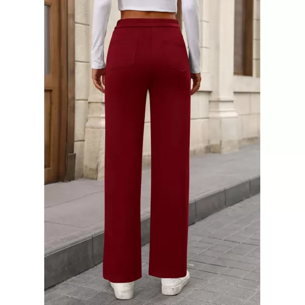 imagePRETTYGARDEN Womens Dressy Casual Dress Pants Straight Leg High Elastic Waisted Stretch Trouser SlacksWine Red