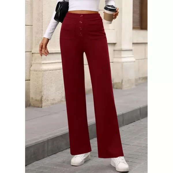 imagePRETTYGARDEN Womens Dressy Casual Dress Pants Straight Leg High Elastic Waisted Stretch Trouser SlacksWine Red