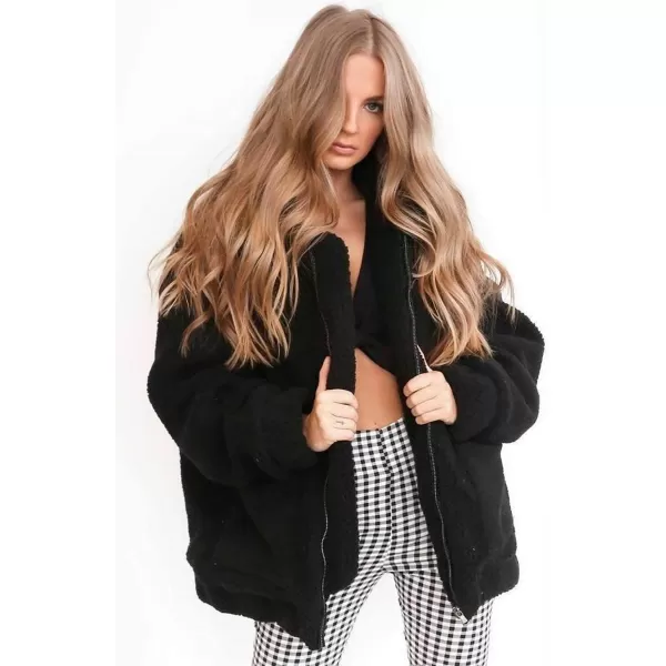imagePRETTYGARDEN Womens Fashion Winter Coat Sherpa Fleece Faux Fur Shearling Oversized Trendy Jackets Warm OuterwearBlack