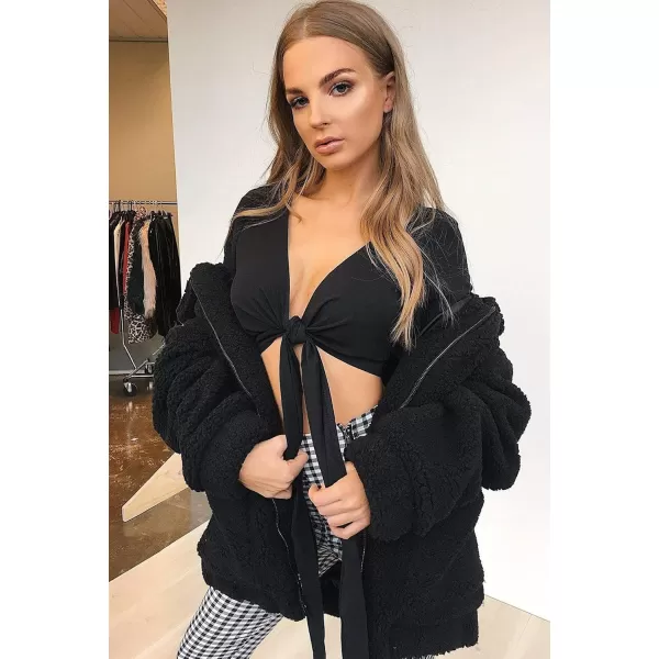 imagePRETTYGARDEN Womens Fashion Winter Coat Sherpa Fleece Faux Fur Shearling Oversized Trendy Jackets Warm OuterwearBlack