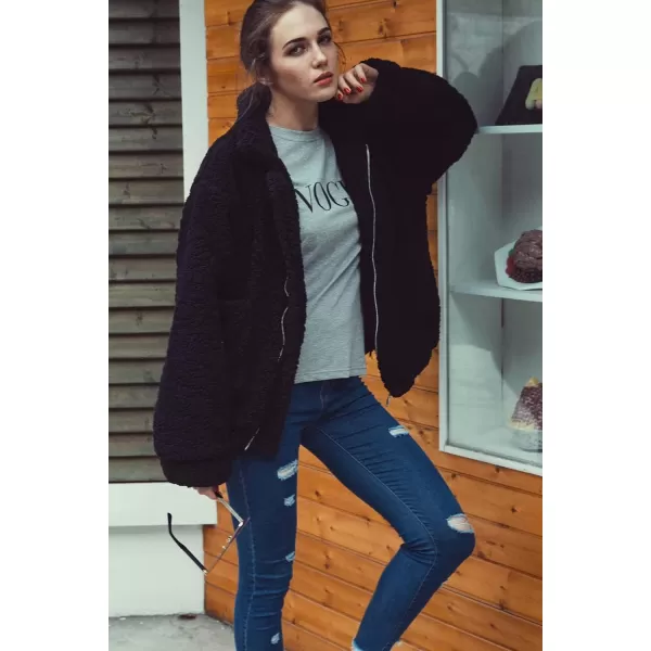 imagePRETTYGARDEN Womens Fashion Winter Coat Sherpa Fleece Faux Fur Shearling Oversized Trendy Jackets Warm OuterwearBlack