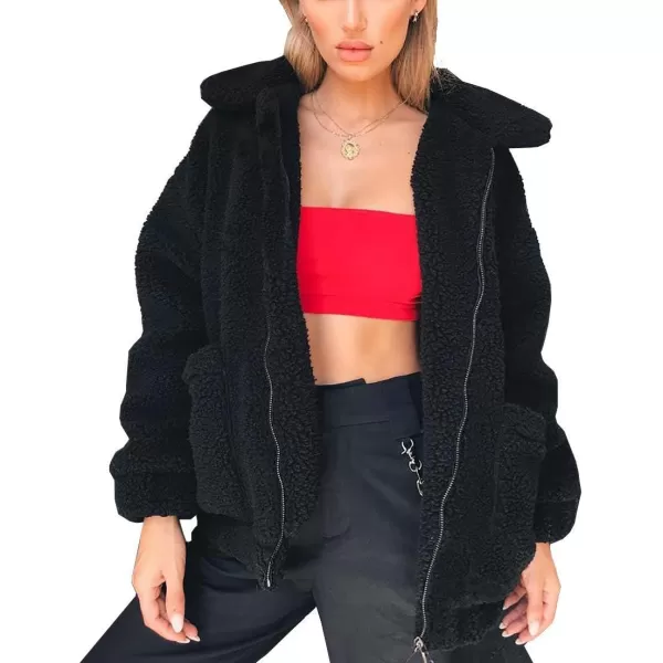 imagePRETTYGARDEN Womens Fashion Winter Coat Sherpa Fleece Faux Fur Shearling Oversized Trendy Jackets Warm OuterwearBlack