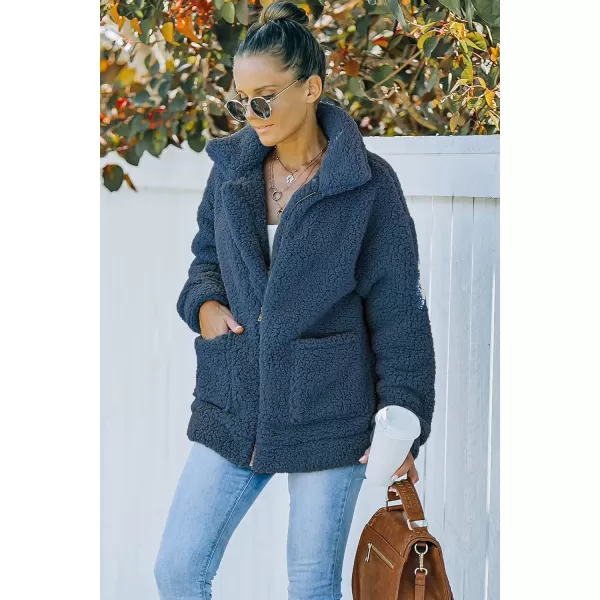 imagePRETTYGARDEN Womens Fashion Winter Coat Sherpa Fleece Faux Fur Shearling Oversized Trendy Jackets Warm OuterwearBlue