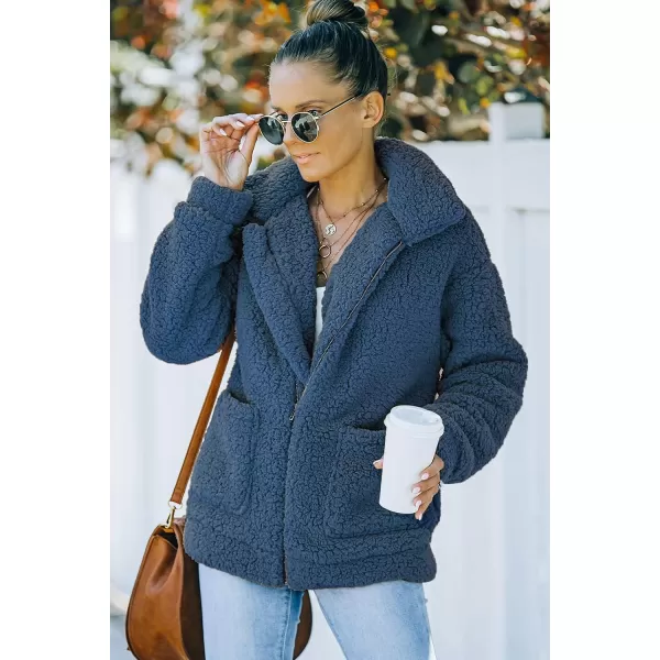 imagePRETTYGARDEN Womens Fashion Winter Coat Sherpa Fleece Faux Fur Shearling Oversized Trendy Jackets Warm OuterwearBlue