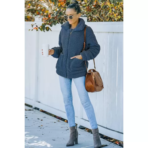 imagePRETTYGARDEN Womens Fashion Winter Coat Sherpa Fleece Faux Fur Shearling Oversized Trendy Jackets Warm OuterwearBlue